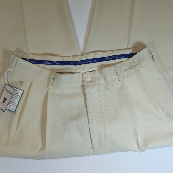 Alan Flusser Golf Pants Mens 34x30 String Pleated Front Performance Dress Cream - Picture 6 of 9
